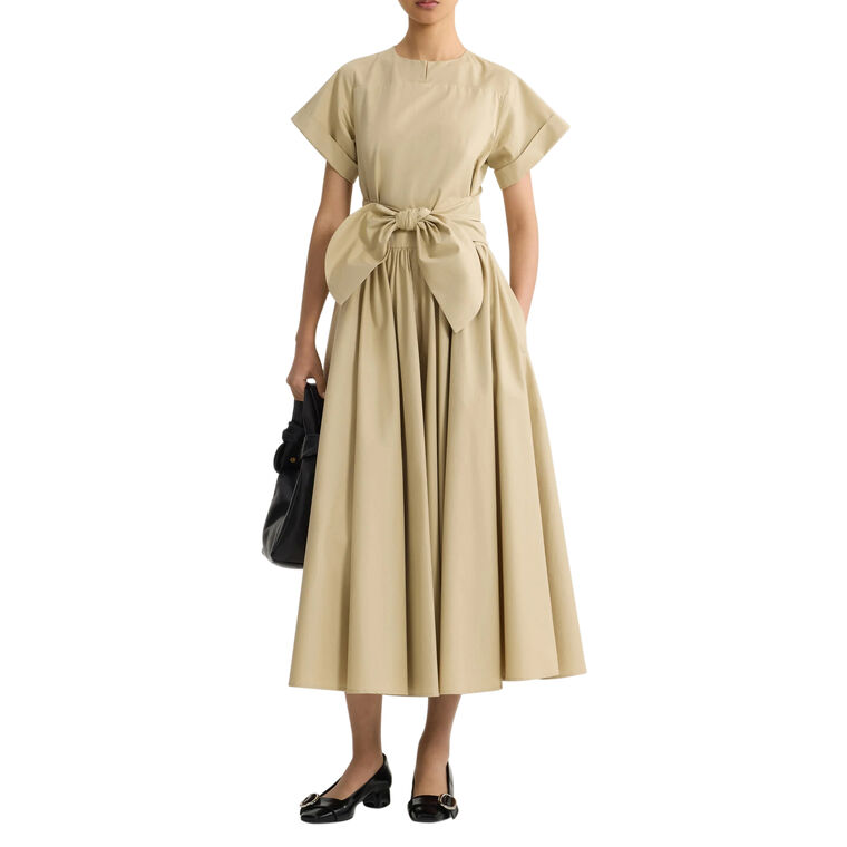 Short Sleeve Organic Cotton Knotted Midi Dress image number null