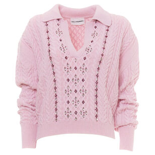 Cable Knit Long Sleeve Polo Sweater