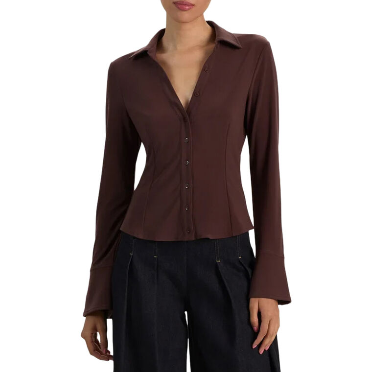 Freya Fitted Nipped Waist Button Down Top image number null