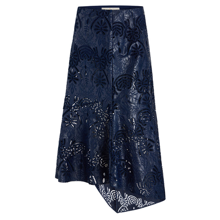 Casey Eyelet Vegan Leather Midi Skirt image number null