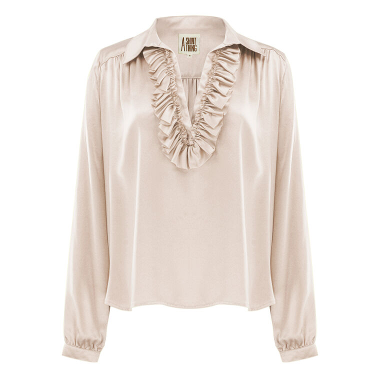 Celine Long Sleeve Silk Ruffle Shirt image number null