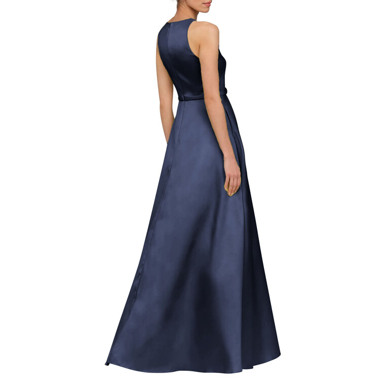 Minta Sleeveless Halter Belted Mikado Gown image number null