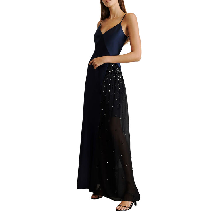Catalina Sleeveless Embellished Panel Satin Maxi Dress image number null