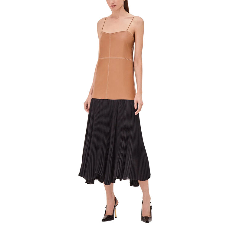 Piatta Vegan Leather Pleated Midi Dress image number null