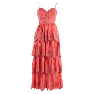 Maple Sleeveless Embroidered Tiered Midi Dress