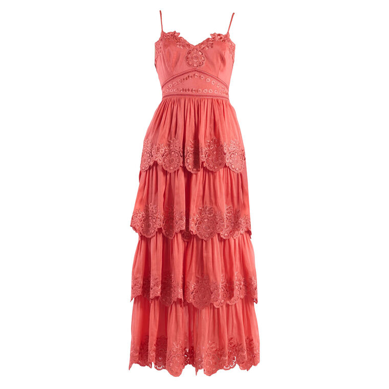 Maple Sleeveless Embroidered Tiered Midi Dress image number null