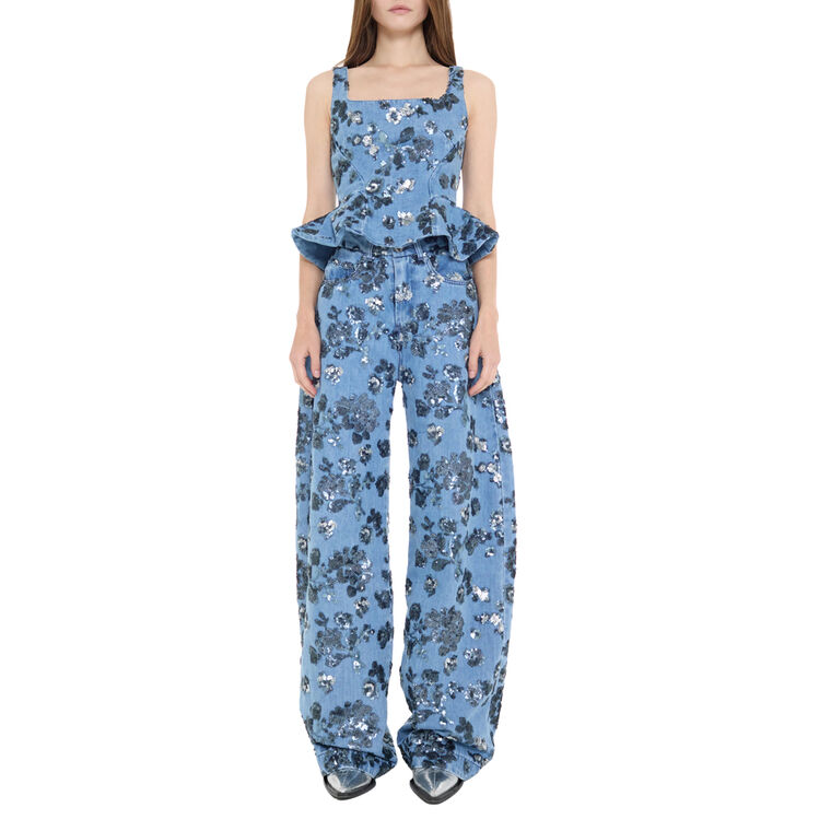 Sequin Embroidered Denim Corset image number null