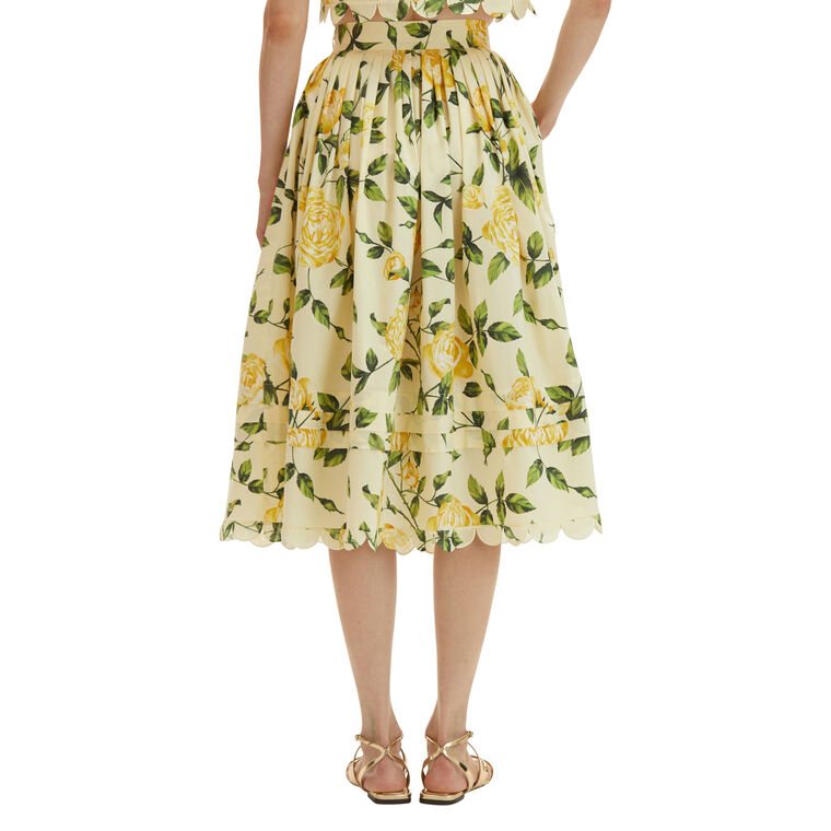 English Roses Pleated Poplin Scallop-Trim Midi Skirt image number null