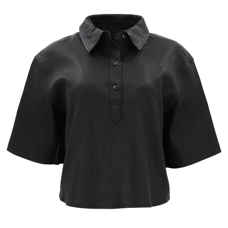 Cropped Oversized Henley Shirt image number null