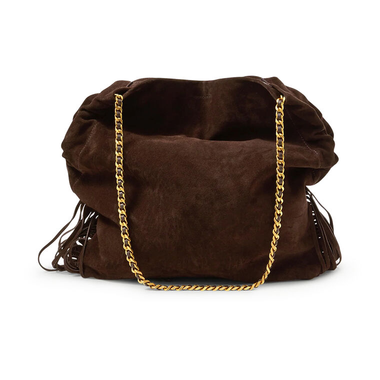 Large Suede Fringe Slouch Shoulder Bag image number null