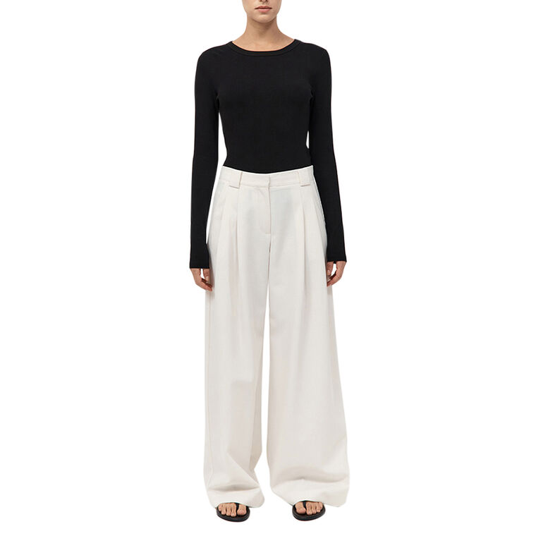 Twill Wide Leg Pleat Pants image number null