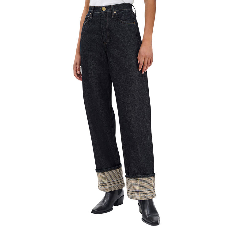 Shea High Rise Relaxed Straight-Leg Ankle Jean With Contrast Cuff image number null