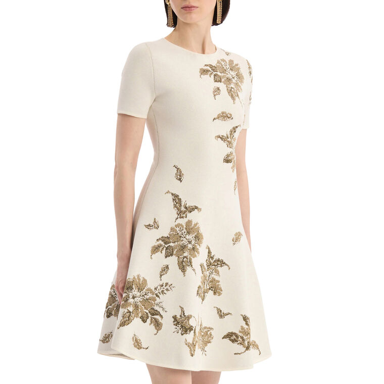 Short Sleeve Hibiscus Metallic Lurex Jacquard Knit Dress image number null