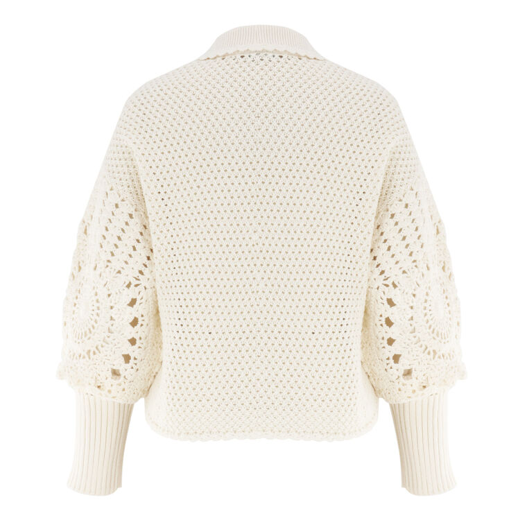 Long Sleeve Polo Crochet Sweater image number null