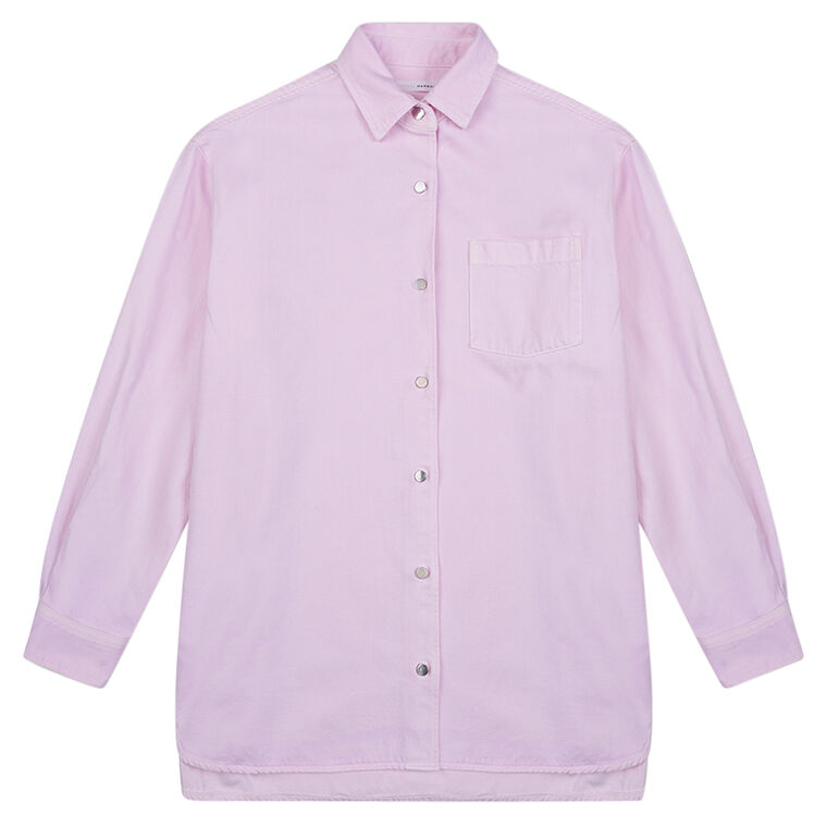 Long Sleeve A-Line Stonewash Denim Shirt image number null