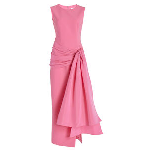 Sleeveless Crew Neck Column Dress With Hip Sash