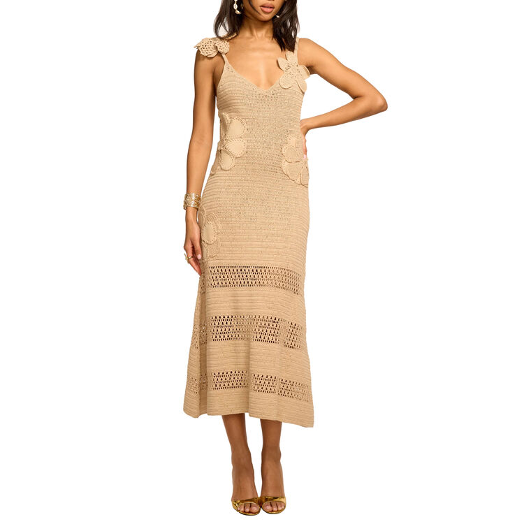 Camille Sleeveless Crochet Knit Midi Dress image number null