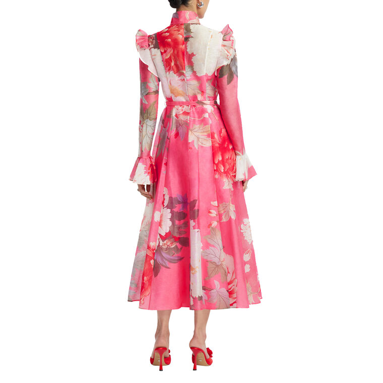 Katrina Butterfly Sleeve Belted Midi Dress image number null