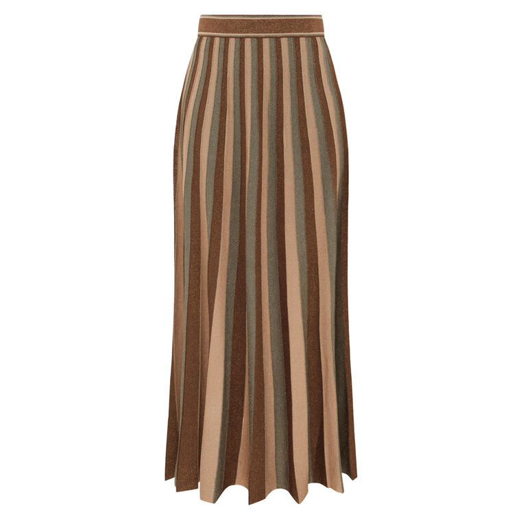 Metallic Stripe Hypnotic Knit A-Line Midi Skirt image number null
