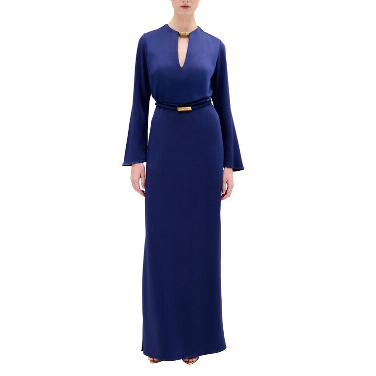 Cassy Bell Sleeve Belted Maxi Dress image number null
