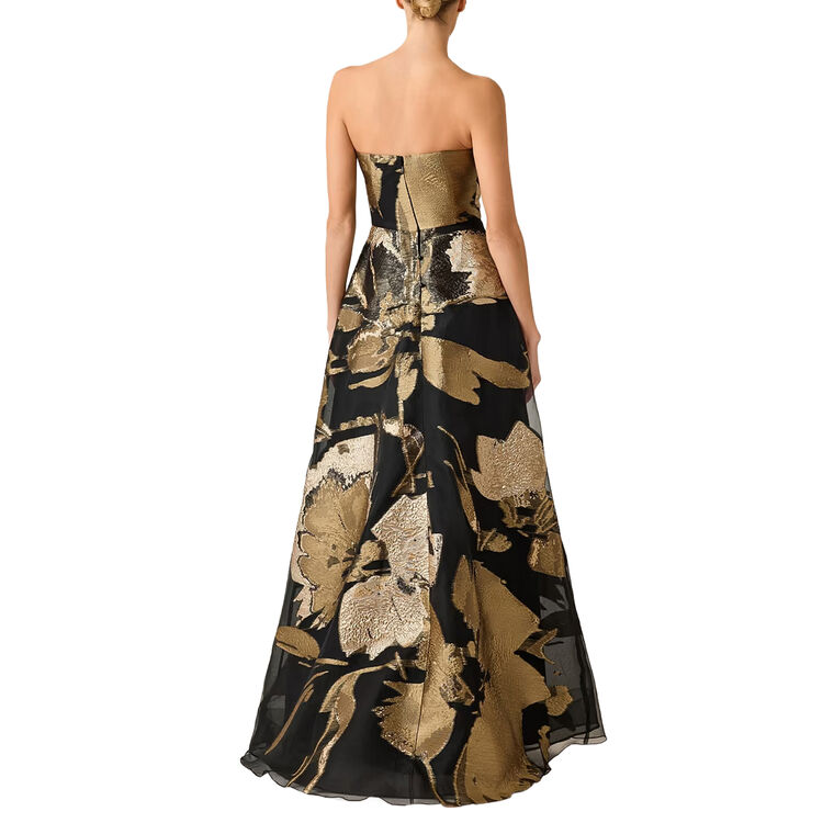 Strapless Metallic Jacquard Gown image number null