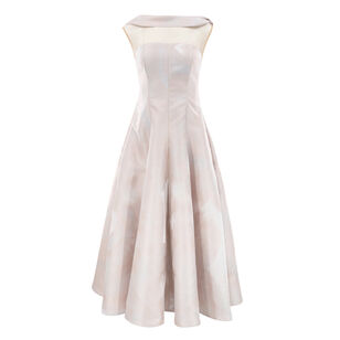 Jacquard Cap Sleeve Sheer Front Midi Dress