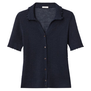 Cashmere Pointelle Polo Top
