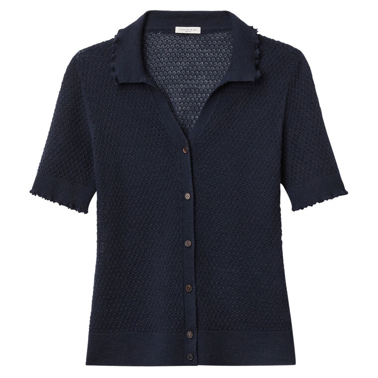 Cashmere Pointelle Polo Top image number null
