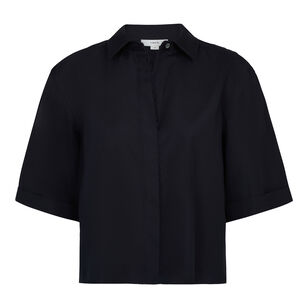 Scallop Detail Short Sleeve Button-Up Shirt