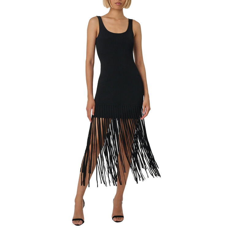 Roxanne Sleeveless Scoop Neck Fringe-Hem Mini Dress image number null