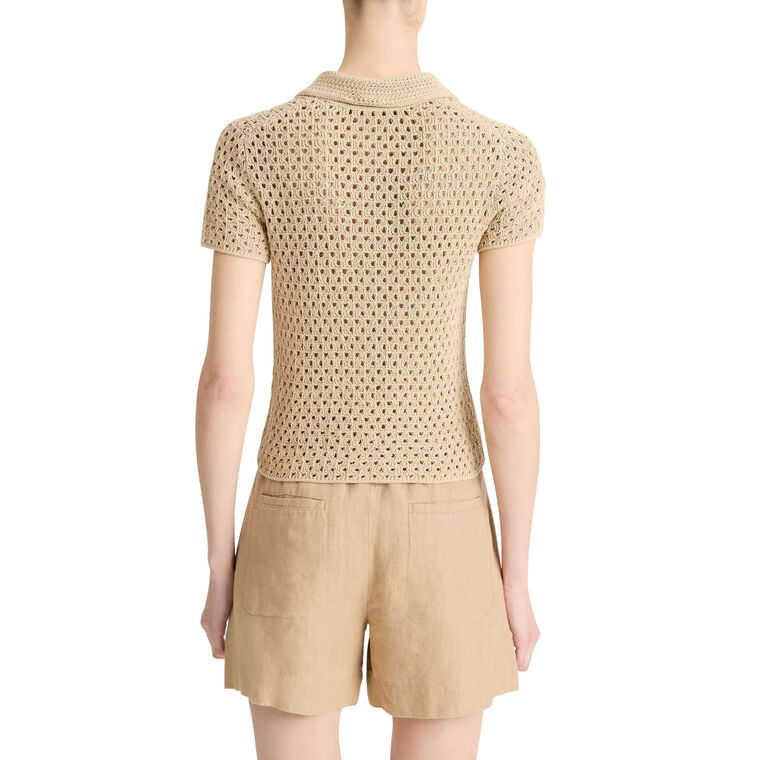 Short Sleeve Macrame Cotton Polo Sweater image number null