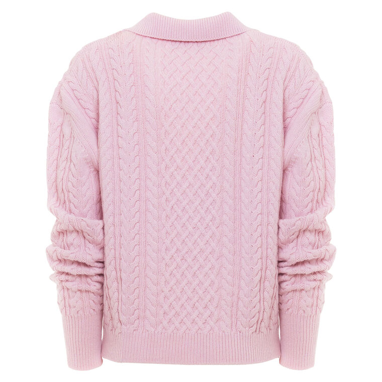 Cable Knit Long Sleeve Polo Sweater image number null