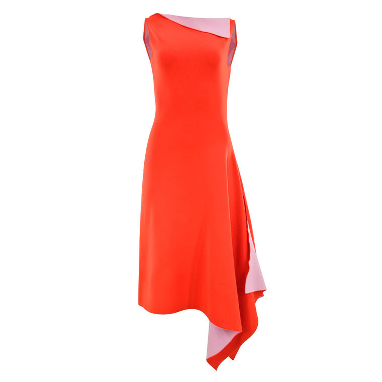 Sleeveless Two Tone Knit Double Face Jersey Midi Dress image number null