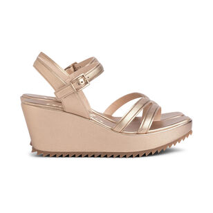 Faline Asymmetrical Midi Wedge Metallic Sandal