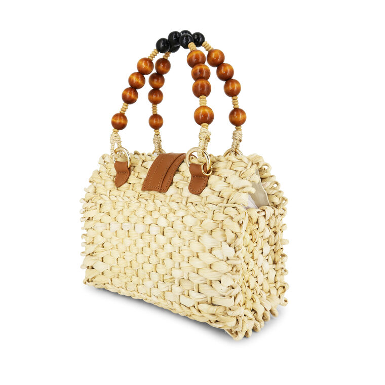 Jamille Woven Straw Bag With Wood Beads image number null