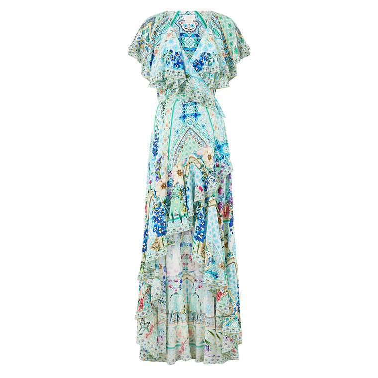 Frill Sleeve High-Low Maxi Dress image number null