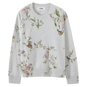 Bell Allover Floral Print Long Sleeve Cashmere Crewneck Sweater
