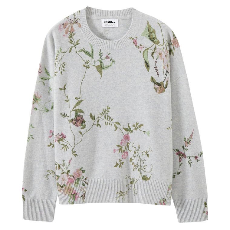 Bell Allover Floral Print Long Sleeve Cashmere Crewneck Sweater image number null