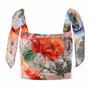 Haven Printed Cropped Bustier Top With Shoulder Ties
