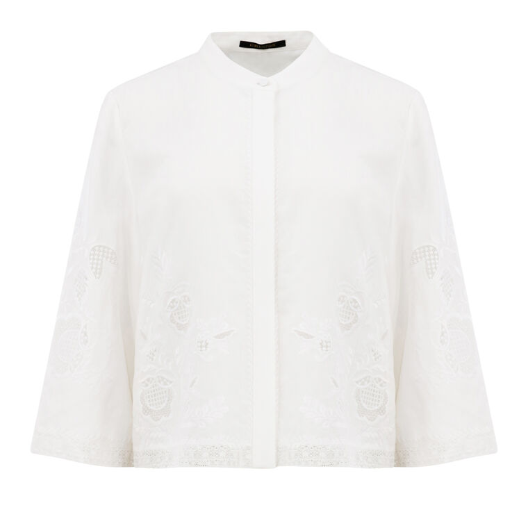 Cyra Eyelet Collarless Blouse image number null