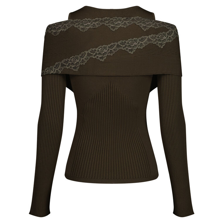 Long Sleeve Split Off-The-Shoulder Knit Top image number null