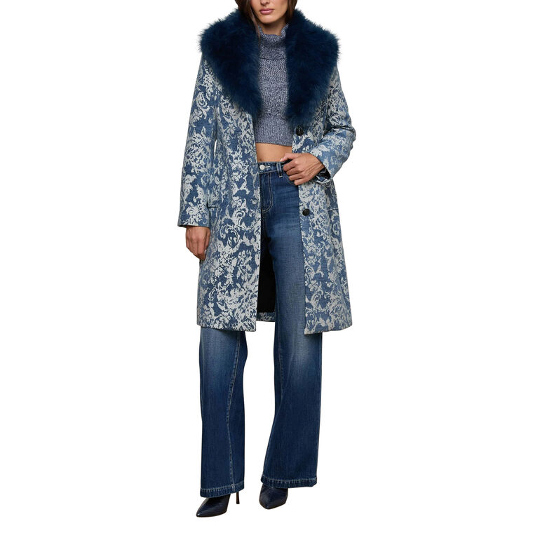 Laney Faux Fur Collared Jacquard Coat image number null