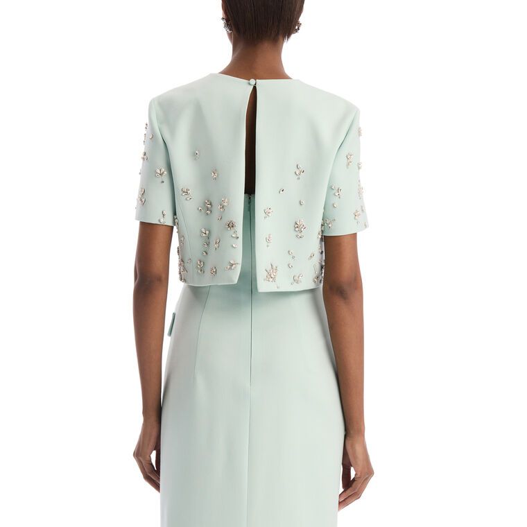 Strapless Crystal Floral Embroidered Wool Gown image number null