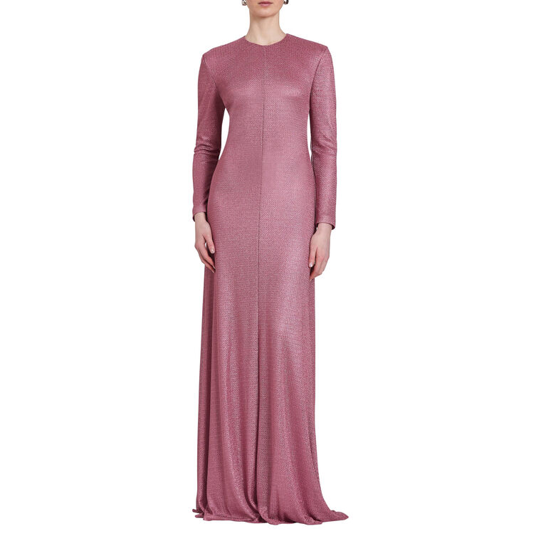 Aurora Metallic Knit Full Length Long Sleeve Gown image number null