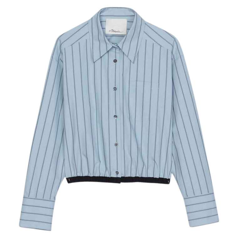 Striped Cropped Button-Front Shirt image number null