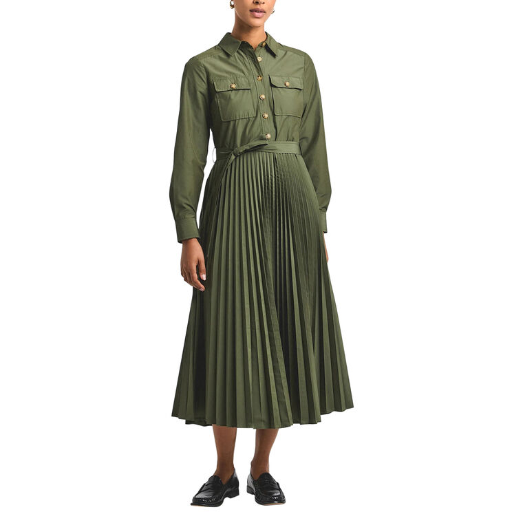 Kenza Cotton Poly Poplin Pleated Shirt Dress image number null