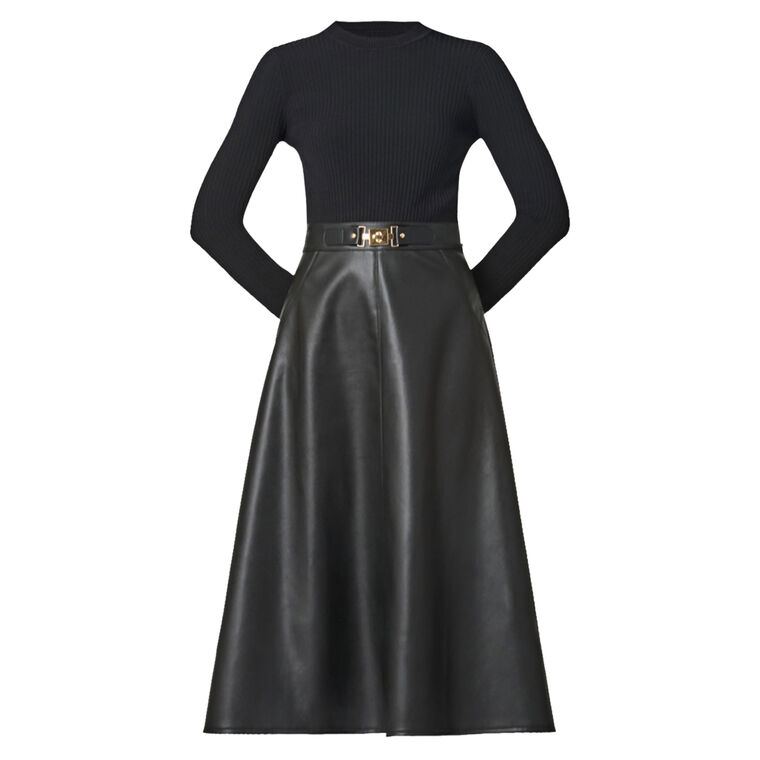 Paige Long Sleeve Mixed Media Midi Dress image number null