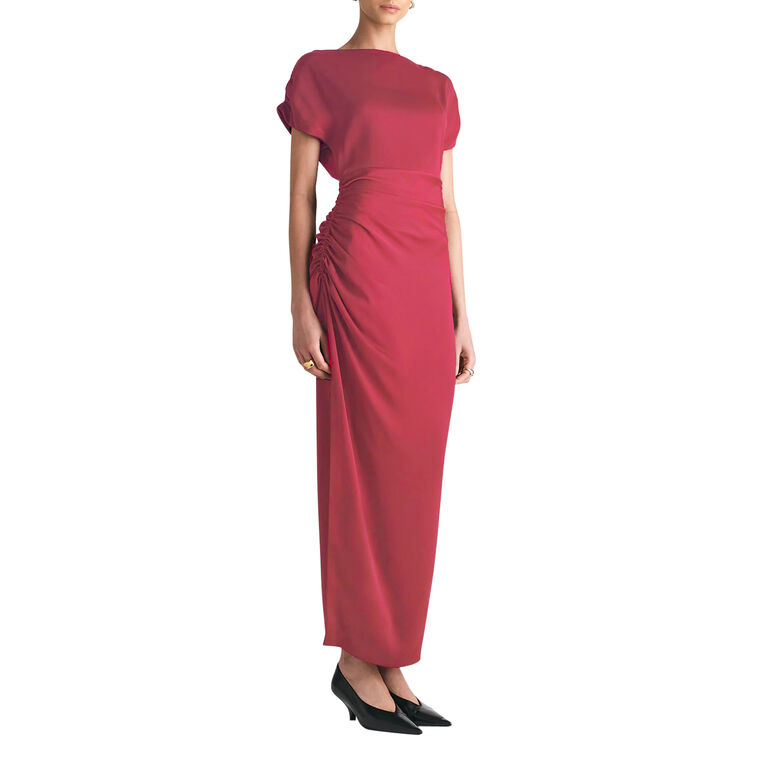 Heather Short Sleeve Satin Crepe Midi Dress image number null