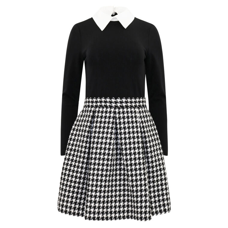 Chara Houndstooth Pleated Mini Dress