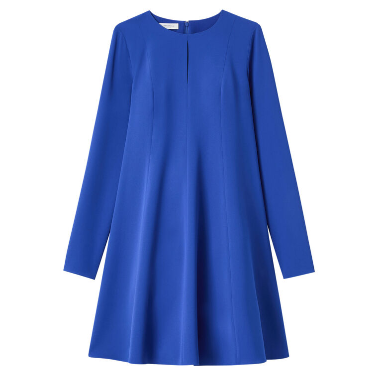 Long Sleeve A-Line Finesse Crepe Godet Mini Dress image number null